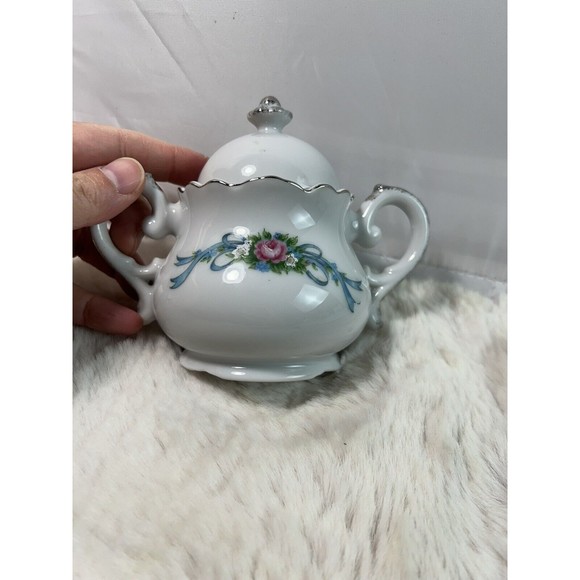 Vtg Norcrest 25th Anniversary Sugar &Creamer Set AN-926 Blue Bells/silver Japan - Picture 8 of 8